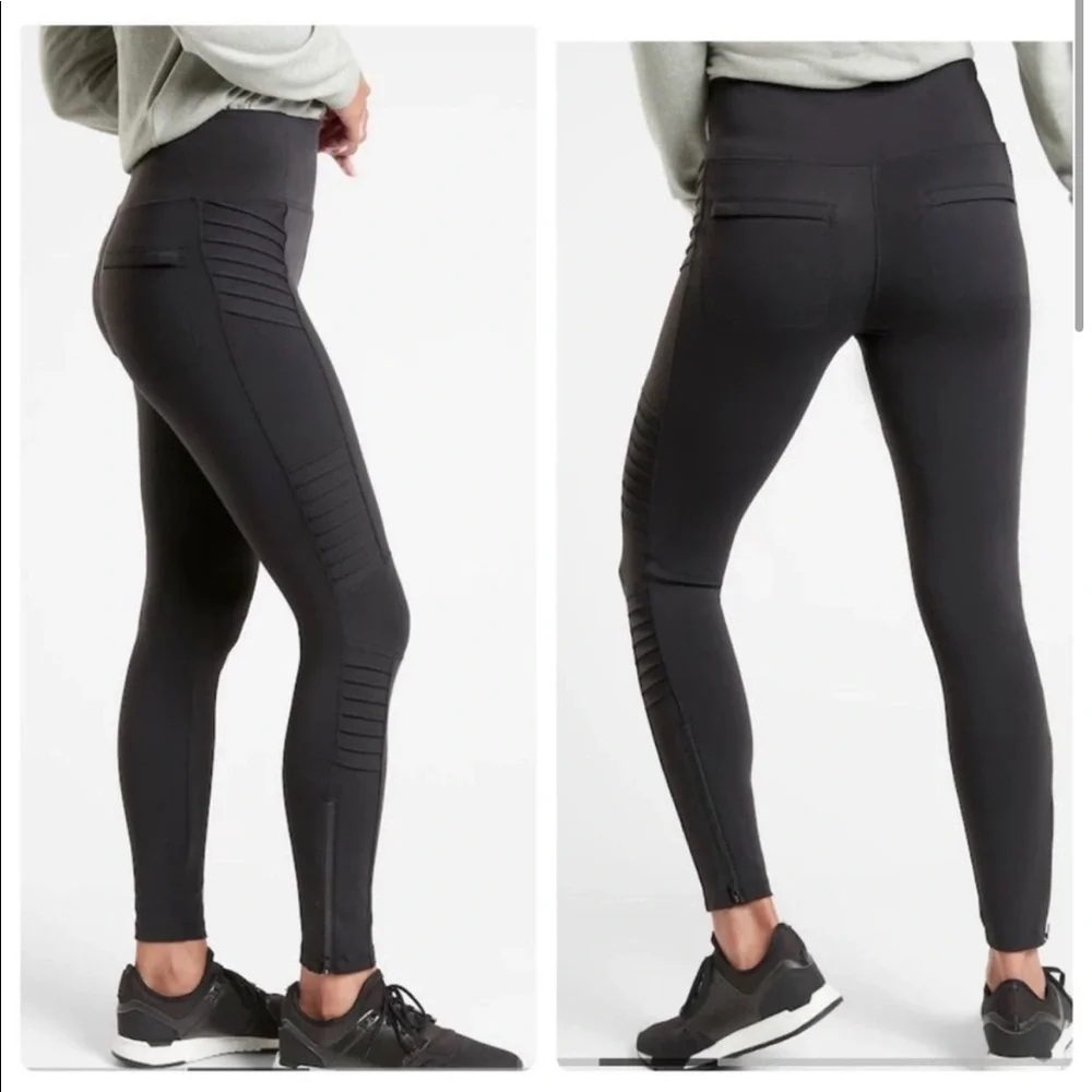 Athleta Delancey Moto Tight Black High Rise Leggings Size XL Tall - Picture 1 of 11
